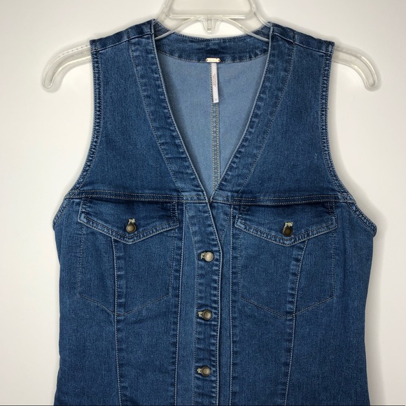 Free People Wandering Star Denim Mini Dress 12 - Picture 7 of 13